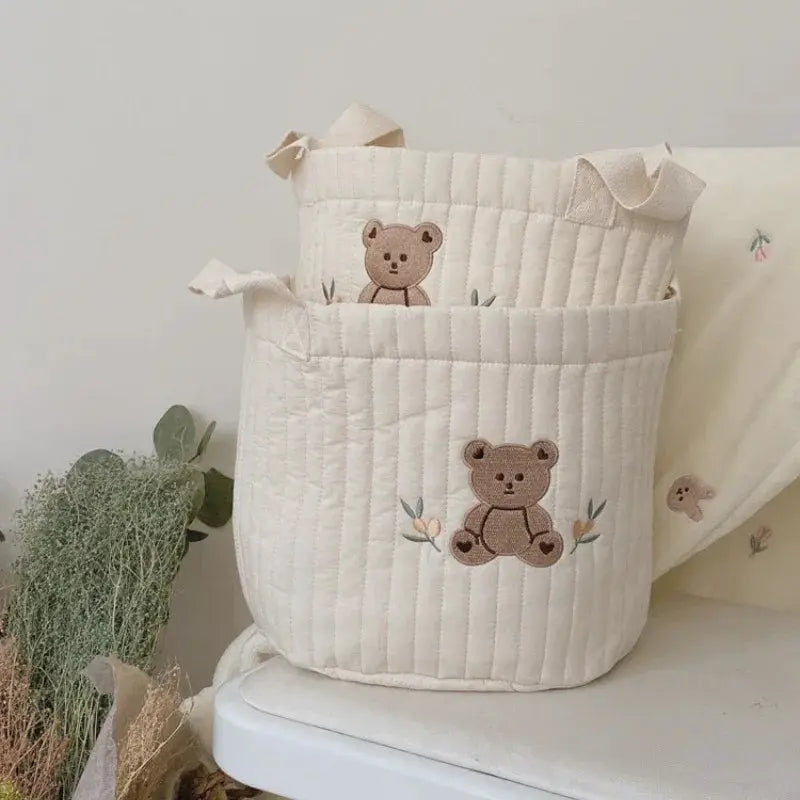 INS Baby Bags Cute Bear Embroidery Diaper Bag Caddy