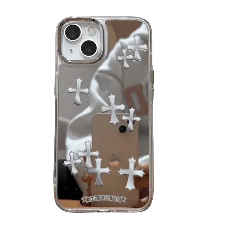Luxury Pink Jesus Cross Mirror Face Case for IPhone Pro Max