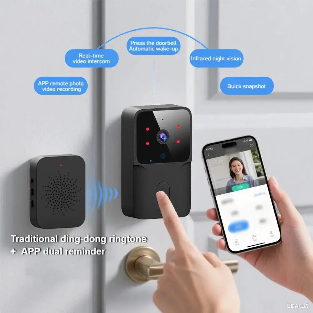 Tuya Smart WiFi Video Wireless Doorbell Night Vision Two Way Audio Alarm Notification Push Rechargeable Battery Inside
