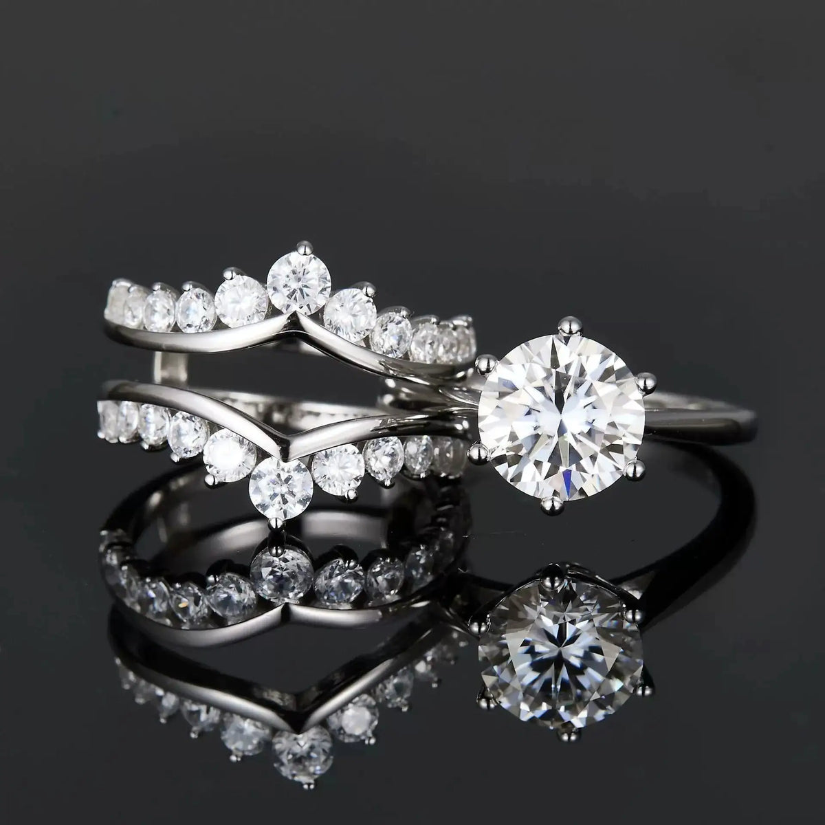 Round Moissanite Ring in Sterling Silver Luxurious — product view 1