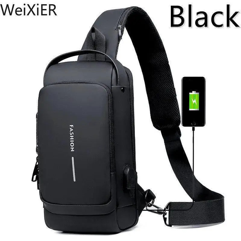 Anti Theft Chest Bag Crossbody USB Port Waterproof
