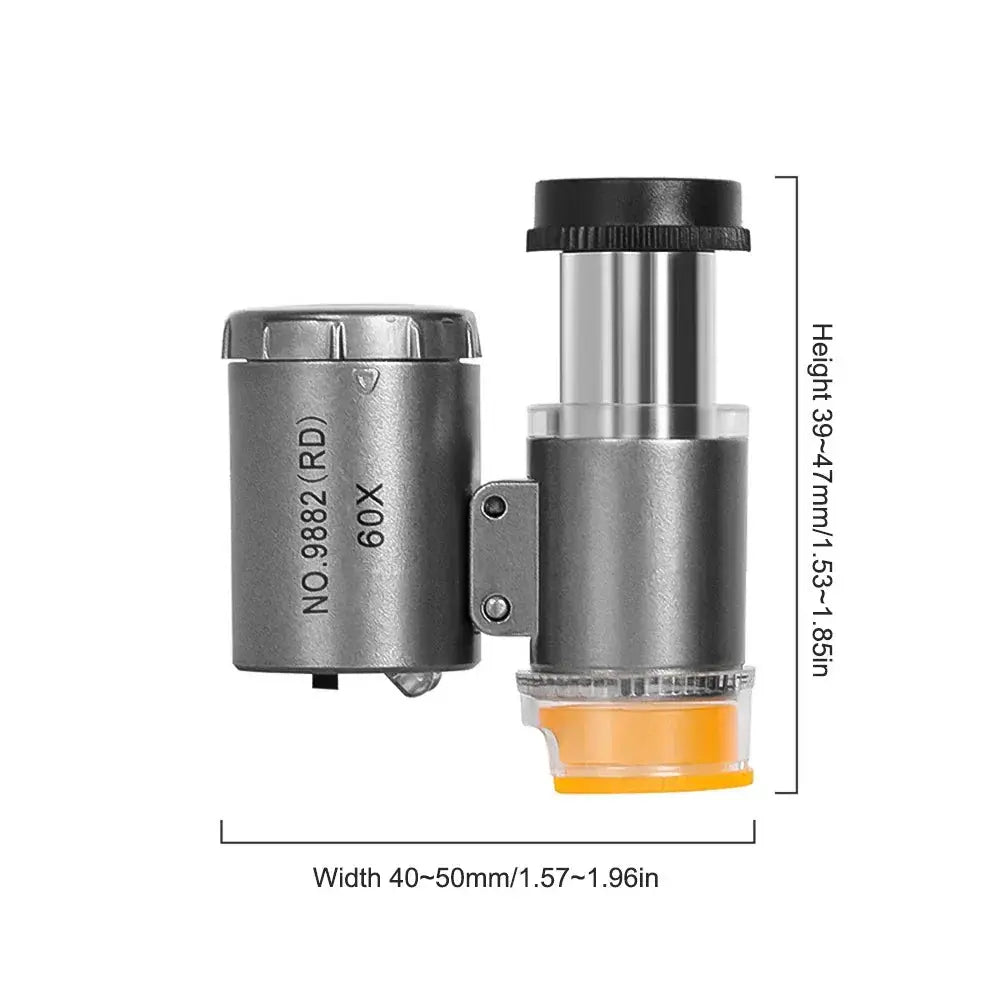 Mini Pocket Microscope Kit 60x Handheld LED Light for Kids