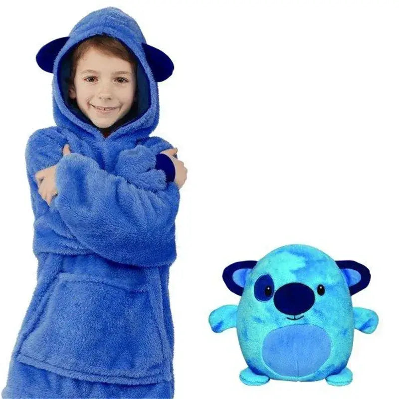 Cartoon Pets Hoodie Blanket For Kids Wearable Pajamas