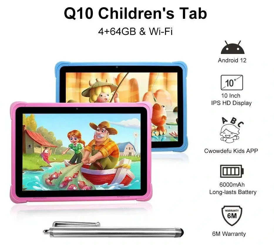 Cwowdefu Kids Tablet 10.1 Inch Android 12 Parental Controls