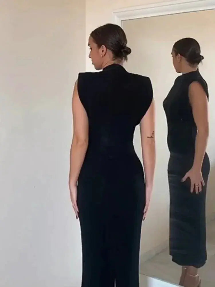 Elegant Split Sleeveless Dress Chic Streetwear Vestidos Women