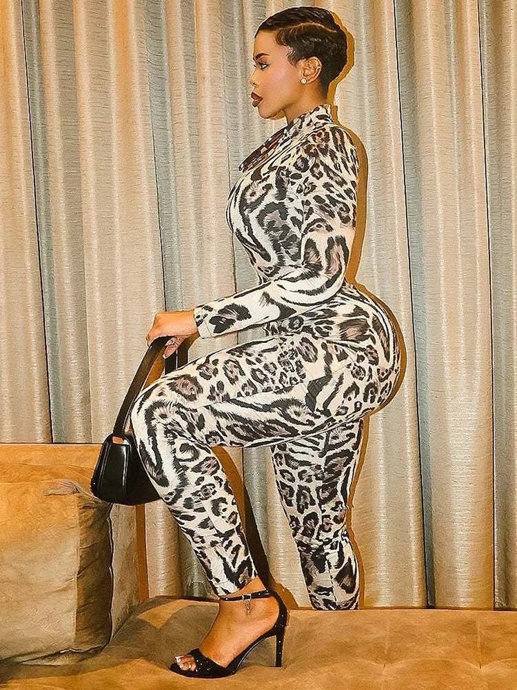 Long Sleeve Leopard Jumpsuit