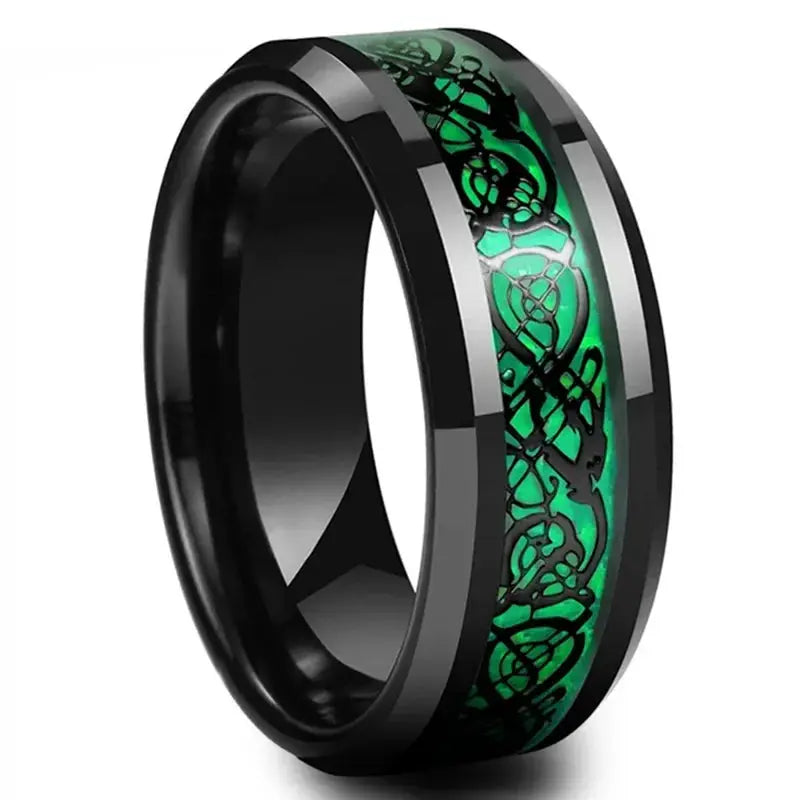 8mm Black Tungsten Celtic Dragon Wedding Ring Band