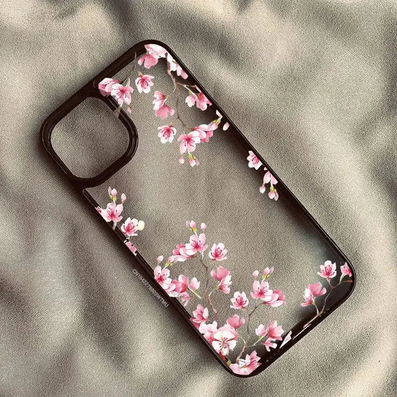 White Magnolia Flower Phone Case For iPhone 14 Pro 15 13 12Mini 11 18 Pro Max 16 17 Air Plum Blossom Shockproof Clear Hard Cover
