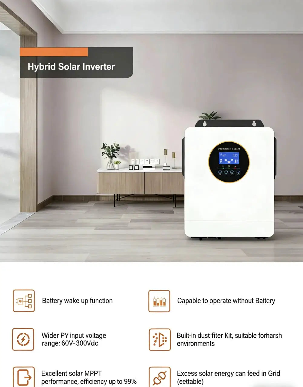 ECGSOLAX 6.5KW 48V Hybrid Solar Inverter 120V/240V With MPPT 100A Solar Charger Split Phase Pure Sine Wave Inverter Max PV 500V