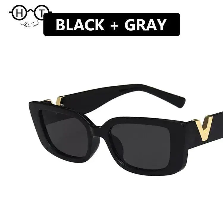 Vintage Retro Rectangle Sunglasses For Women Black Frame