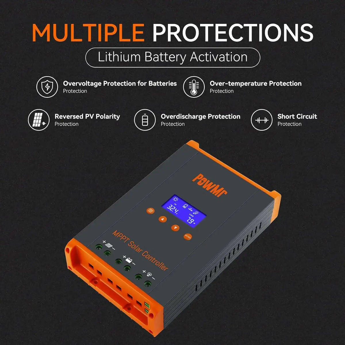 PowMr 60A MPPT Solar Charger Controller 12V/24V/36V/48V LCD Dispaly Max Solar Panel PV 160V Support Parallel Max 12 Units Fit for Home RV Boat Camp