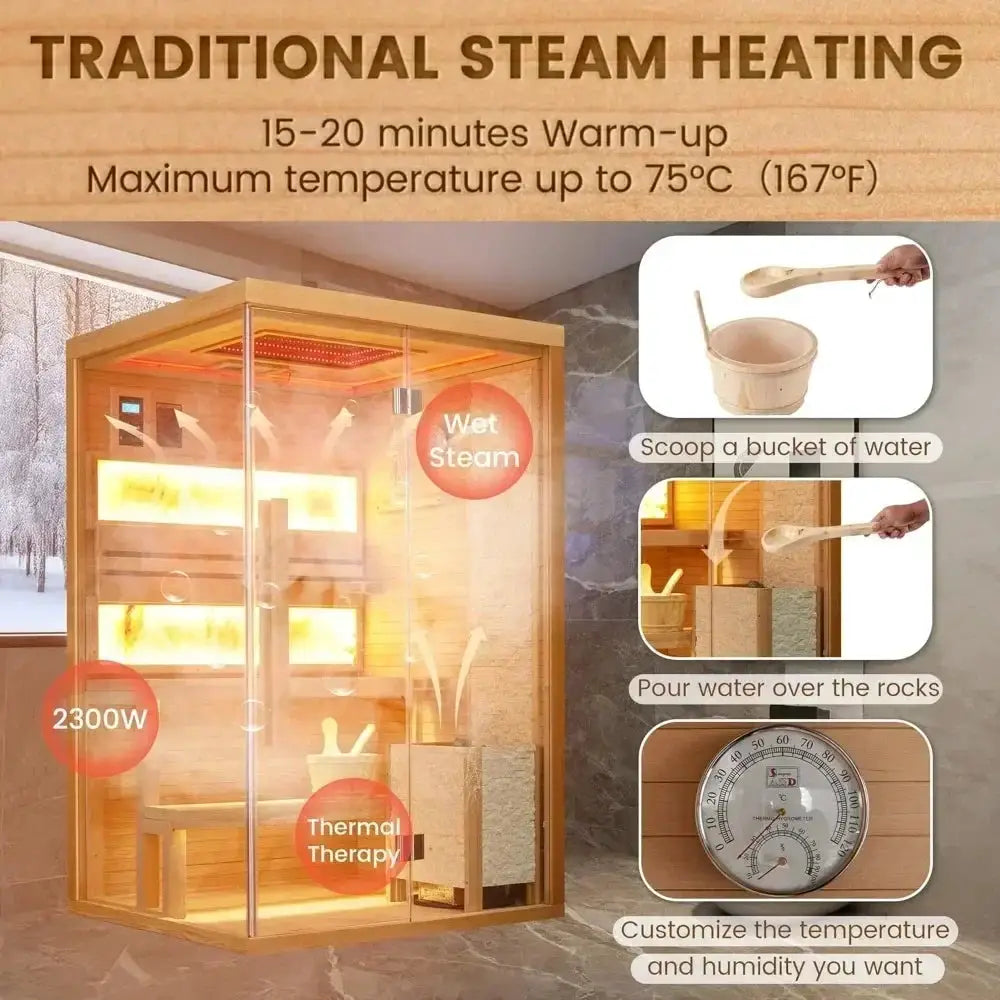 Luxury 2-4 Person Steam Sauna With 2300W Heater Home