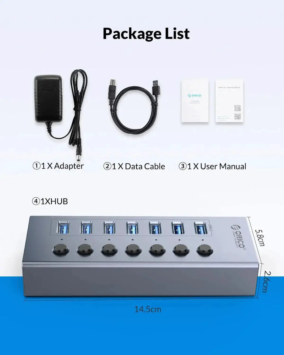 Orico USB Hub High Speed Data Transfer Solution 7 Port