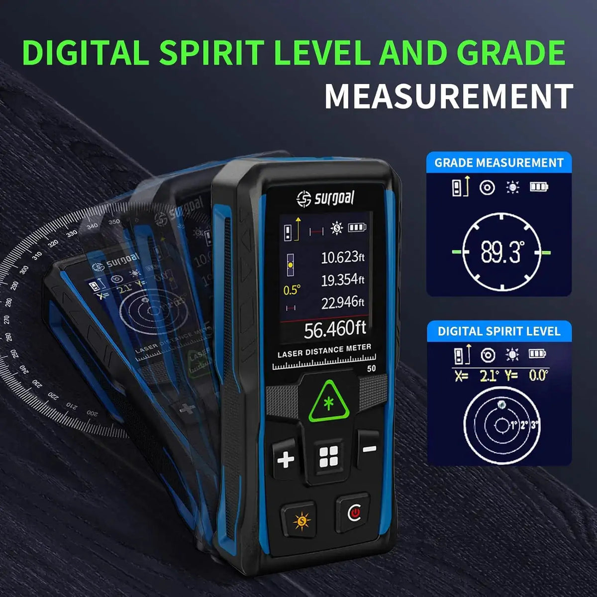 Color Screen 100m Green Laser Rangefinders Multifunction with Digital Level Vibration Meter Laser Tape