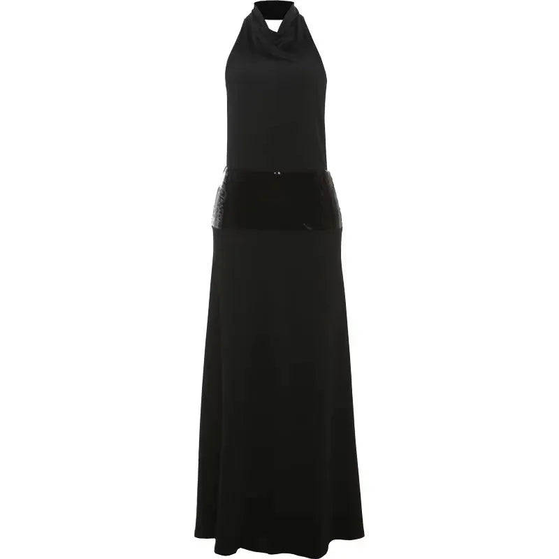 Sisterlinda Backless Fashion Dresses Elegant Halter Patchwork Draped Maxi Bodycon Female Solid Simple Evening Party Frock New