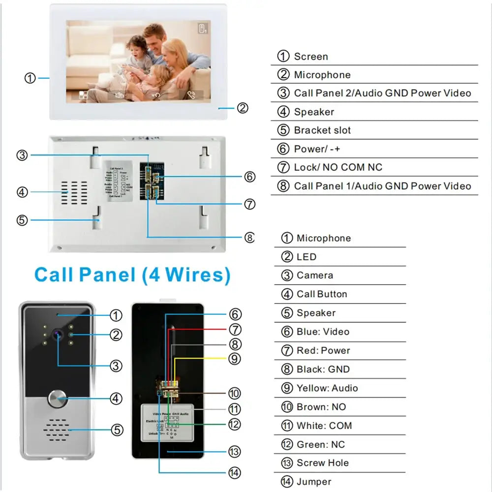 7inch Indoor Monitor Video Intercom System Visual Doorphone Camera Video Doorbell Door Phone Kits for Home IP Villa Apartment