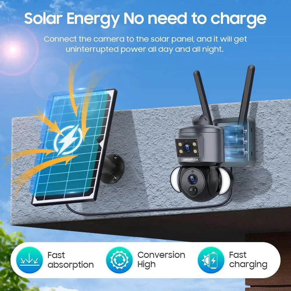 Solar Powered Outdoor Security Cam AI Tracking Night Vision