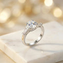 Moissanite Ring in Sterling Silver Baguette