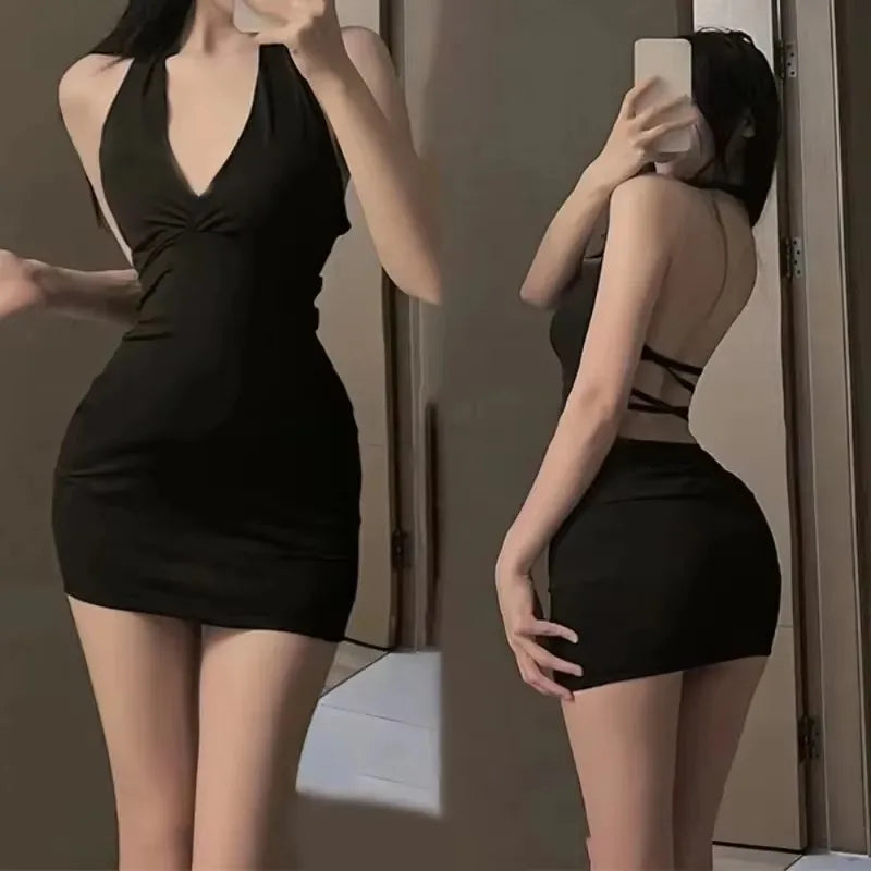 Backless Halter Wrap Mini Dress