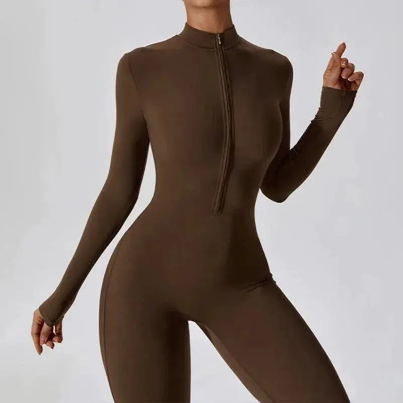 Elegant Nude Zipper Leotard for High Intensity Gym