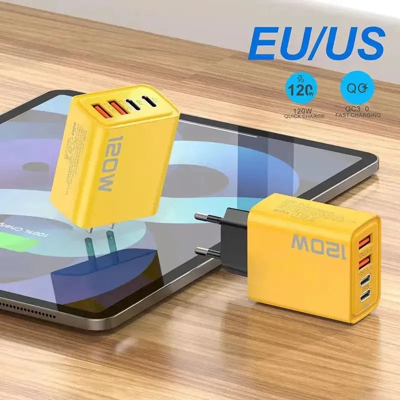 4 Ports 120W Charger USB C PD Quick Charge 3.0 Type C USB Phone Chargers Fast Charging Adapter For iPhone Samsung Xiaomi Huawei