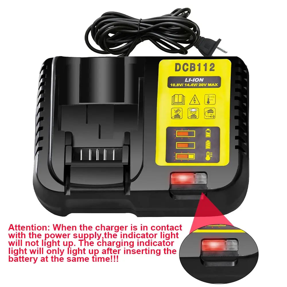 DCB112 Battery Charger For Dewalt 10.8V 12V 14.4V 18V 20V DCB206 DCB205 DCB204 DCB203 DCB120,DCB107 DCB115 DCB105(No battery)