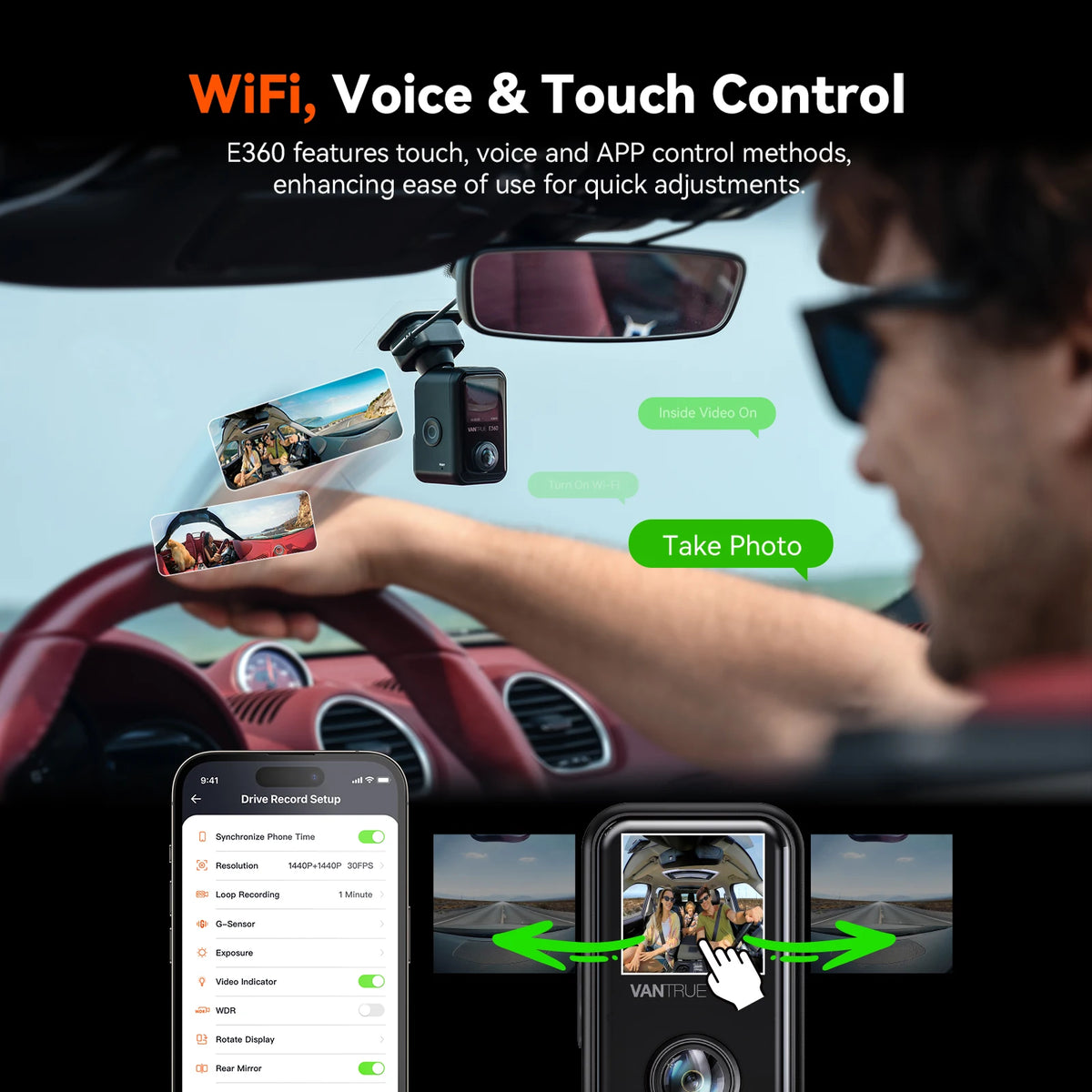 Vantrue DashCam ° Panoramic WiFi&GPS Dual STARVIS HDR Voice — product view 3