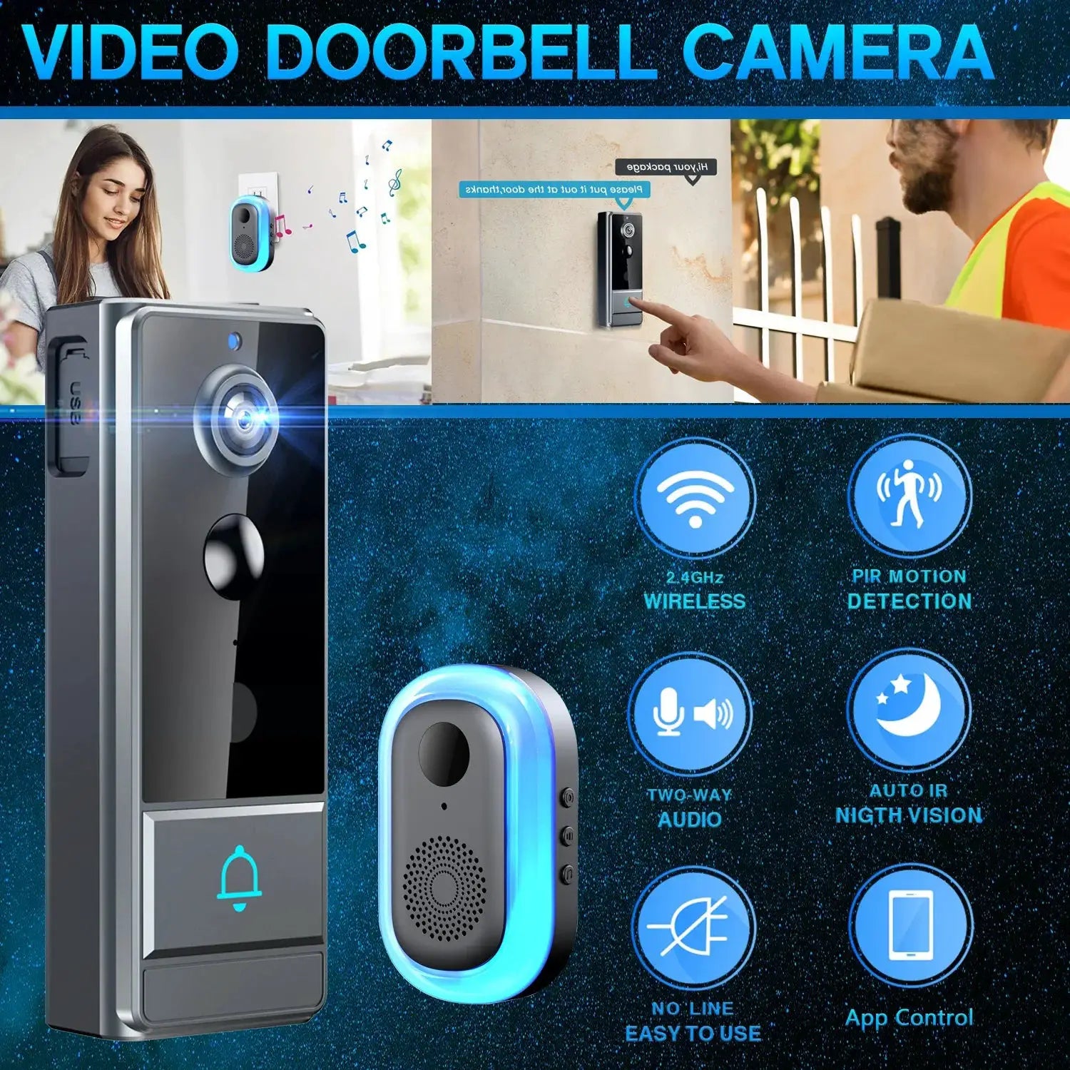 Wireless Smart Video Doorbell, 960P HD Video Doorbell Camera, Home Security WiFi Doorbell Camera, PIR Motion Doorbell,3600mAh by stepyours.com