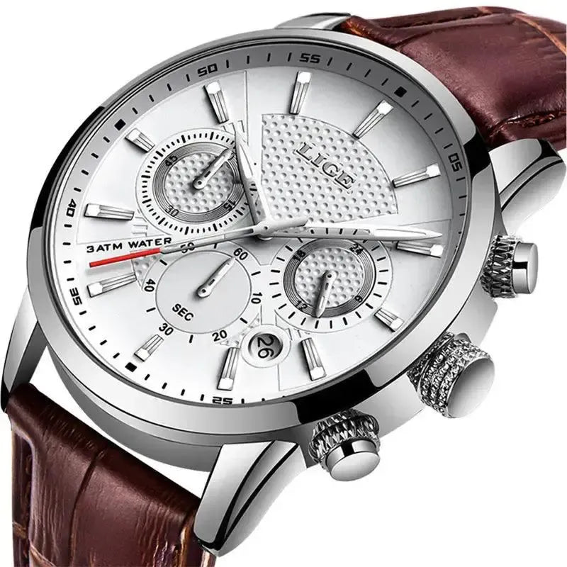 LIGE Chronograph Watch for Men Precision — Silver