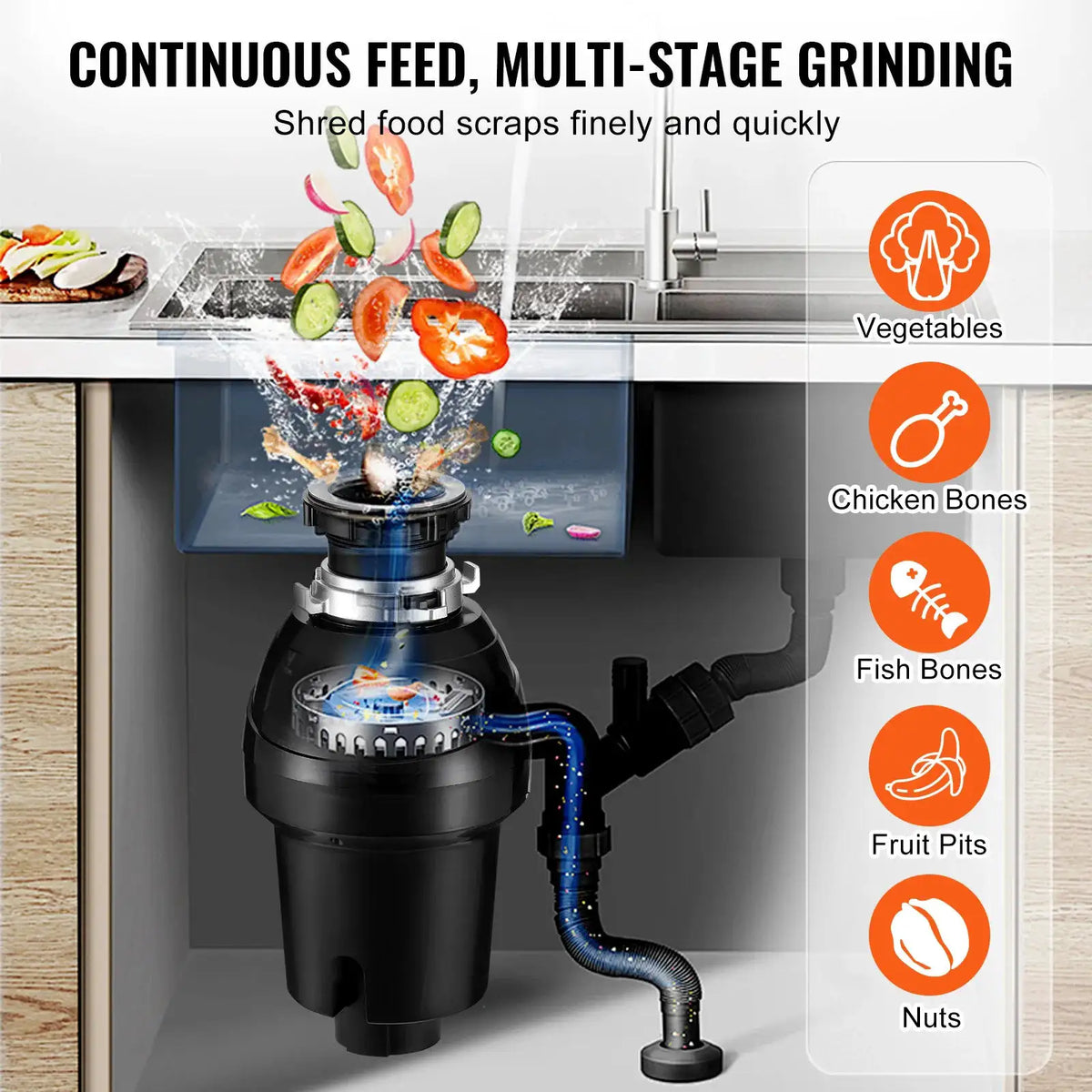 SucceBuy Garbage Disposal Continuous Feed Food Waste Disposer EZ — product view 3
