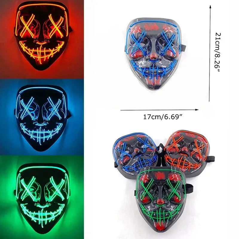 Halloween Purge Neon Light Up Mask With LED Gloves