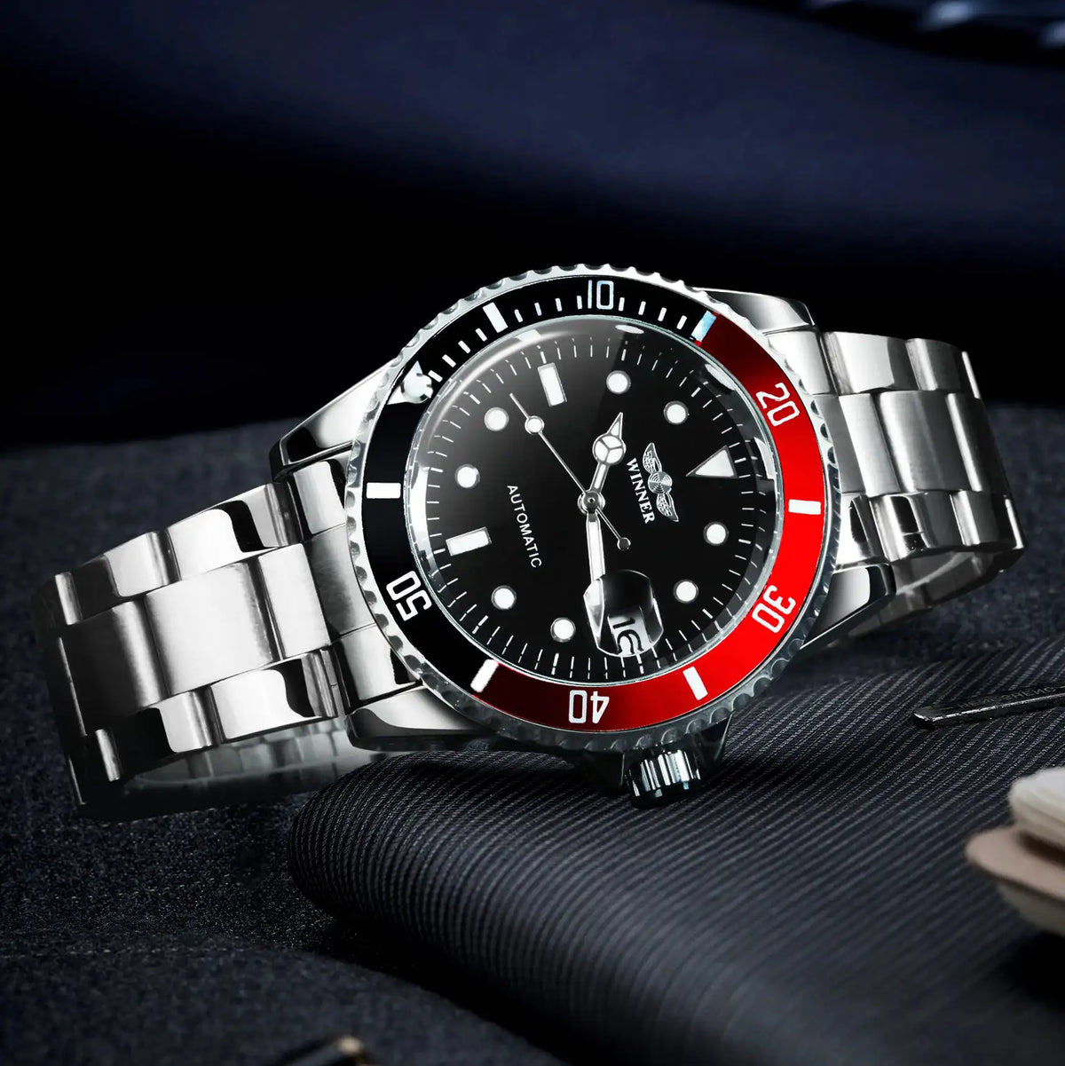 WINNER Business Mechanical Watches Luxury Brand Automatic Watch for Men Rotatable Bezel Luminous Design Steel Strap Wristwatches