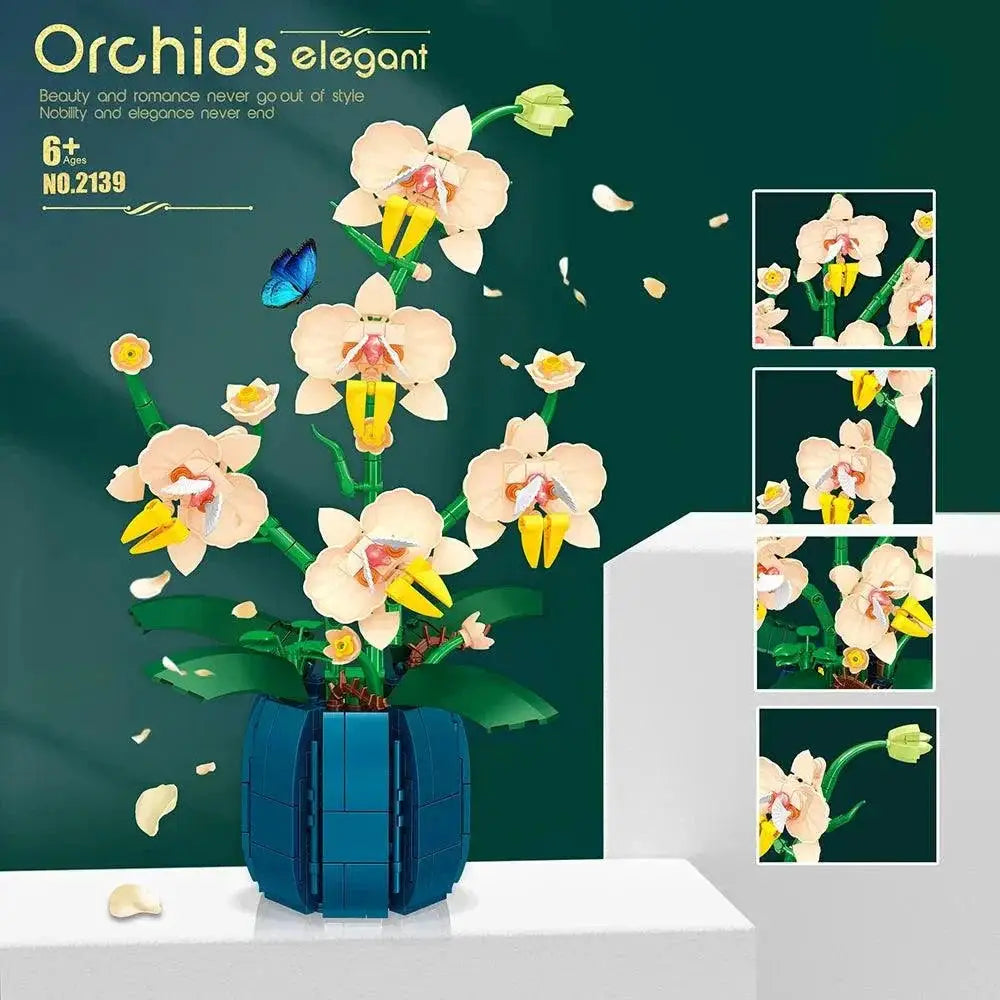 Orchid Flower Building Blocks Romantic Home Decor Set