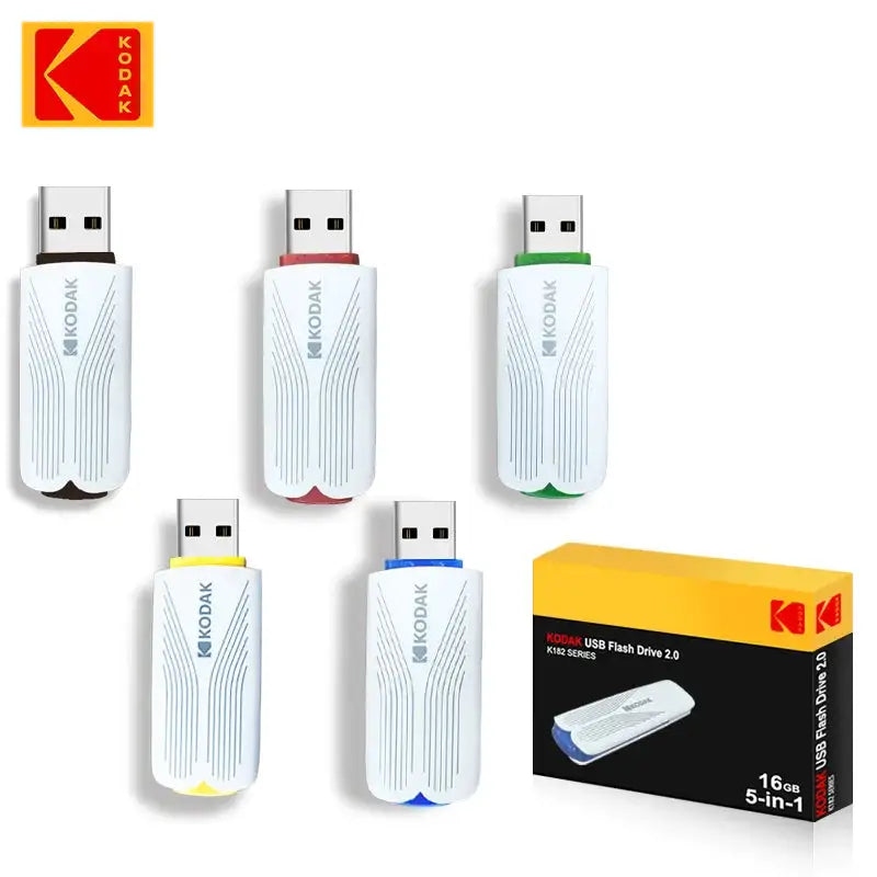 5 Colors /lot Kodak USB 2.0 Flash Drive 16GB High Speed U Disk All-in-One Portable Storage with Multi-Device Support