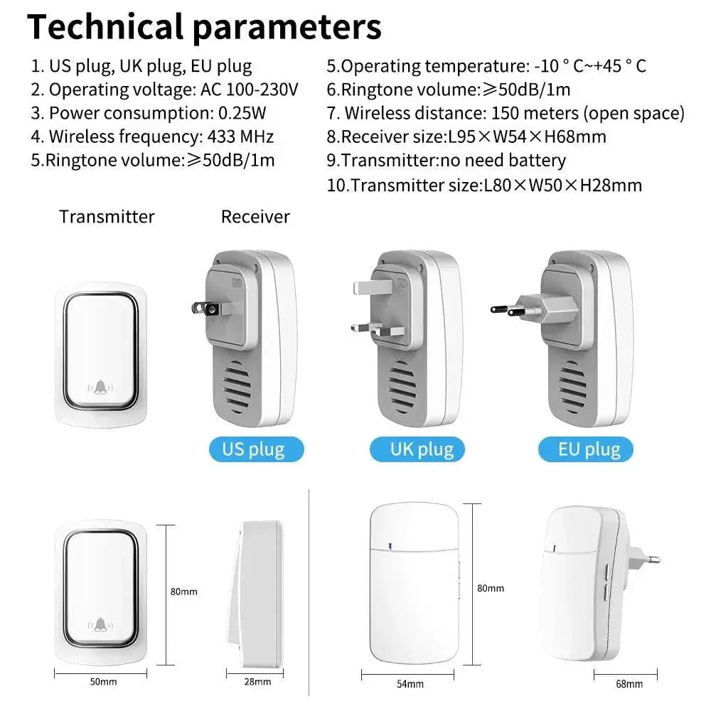 Wireless Kinetic Ring Chime Doorbell With Emergency Pager