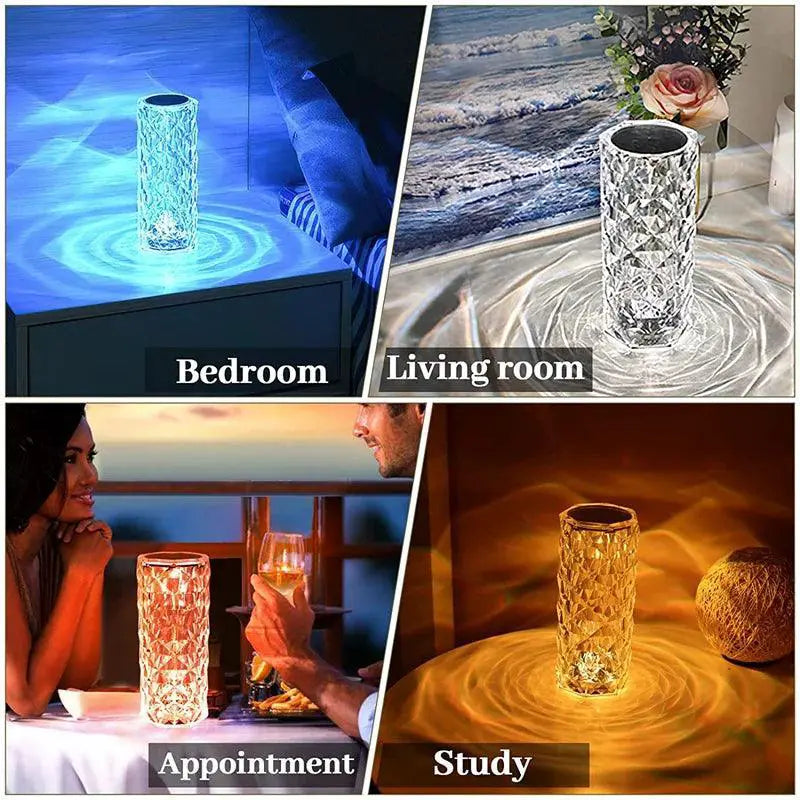 Enchanting 16 Color LED Crystal Rose Light Projector Lamp