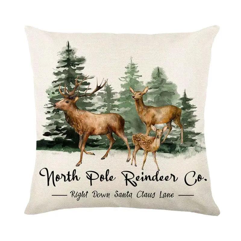 Cozy Christmas Deer Linen Pillow Cover for Winter Decor