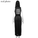 Goth Cyber Hooded Midi Dress for Women
