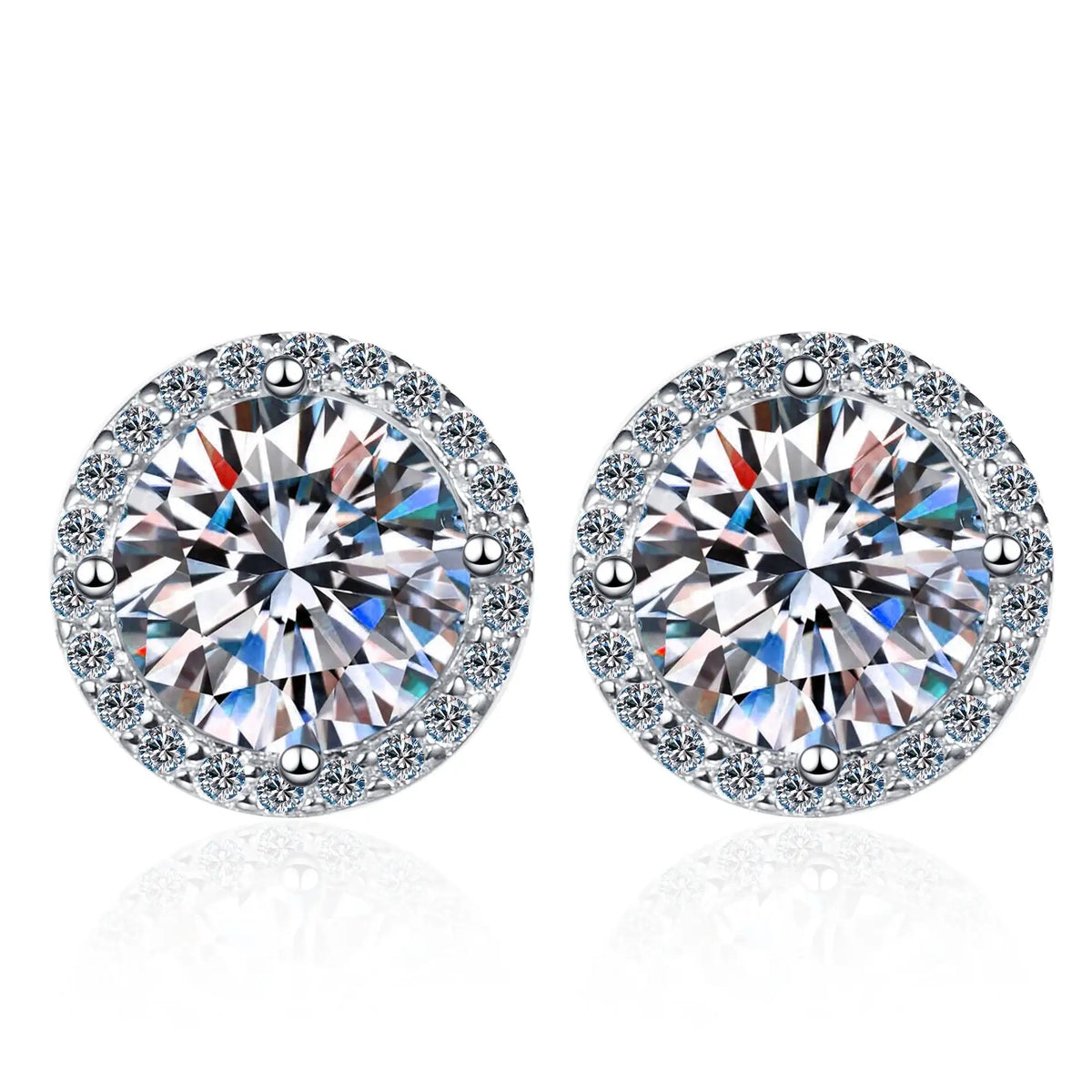 Moissanite Earrings in Sterling Silver Round — product view 6