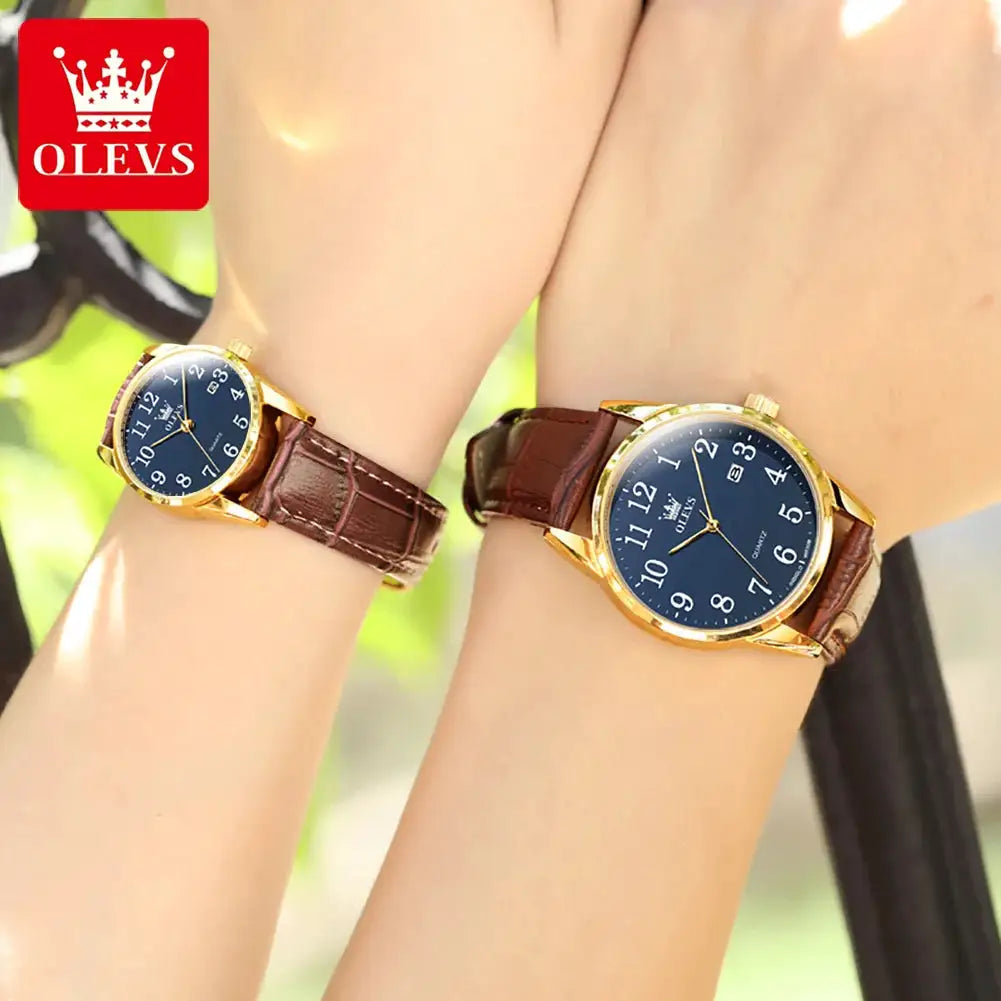 OLEVS 5566 Fashion Quartz Watch For Men Leather Strap Waterproof Original Watch Arabic Numeral Scale HD Calendar Window Watch
