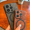 Luxury Retro Matte Leather iPhone Case Stylish Shockproof Cover