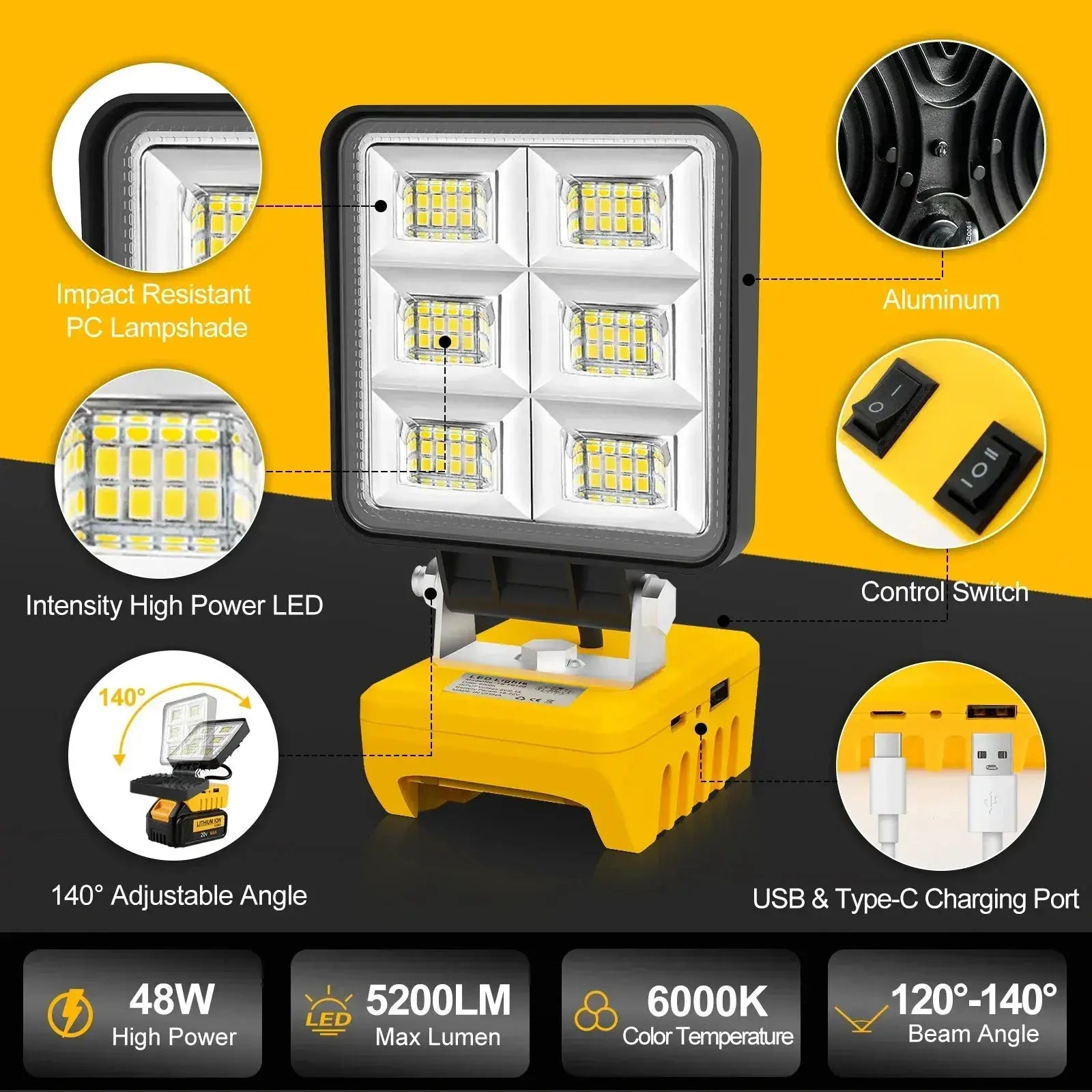 Rechargeable 5200LM LED Work Light Cordless Floodlight
