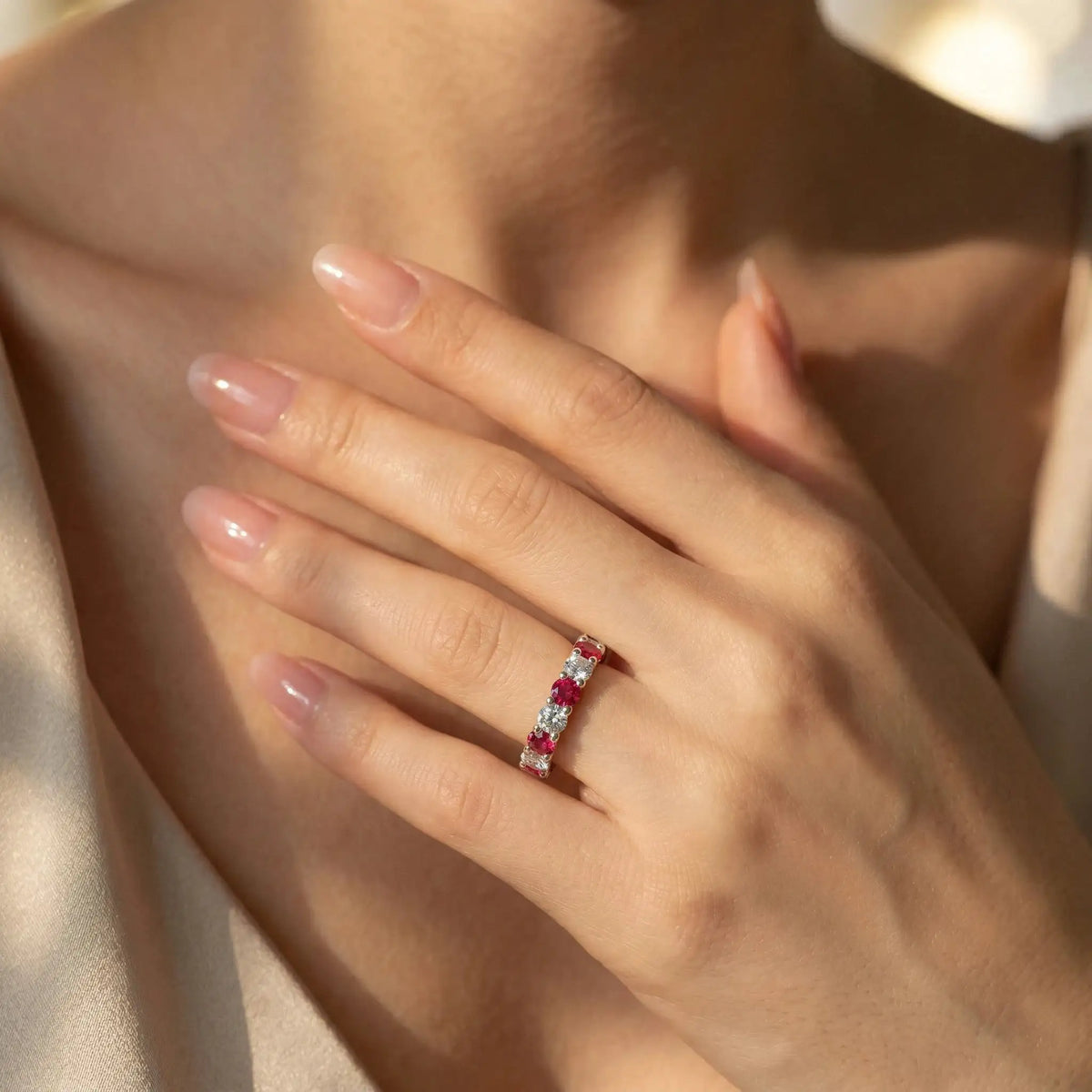 Moissanite Ring in Sterling Silver Ruby — product view 4