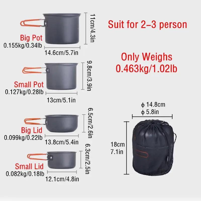 Ultralight Camping Cook Set for 2 to 3 People Compact
