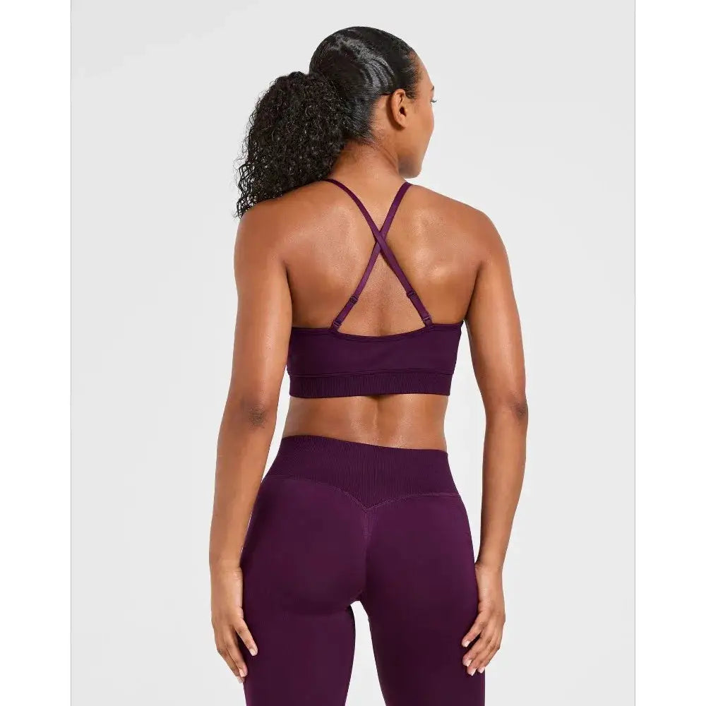 Quick Dry V Neck Sports Bra and Yoga Pants Set for Women, 90% Nylon 10% Spandex Moisture Wicking Two Piece Gym Fitness Workout Outfit, Strappy Crop Top Full Length Activewear for Running Training