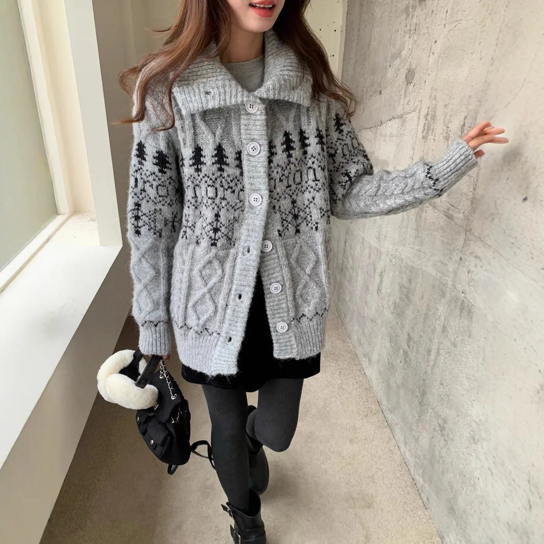 Fair Isle High Neck Cardigan