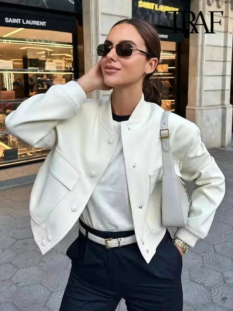TRAF Women Vintage Bomber Jacket Stylish Outerwear For You