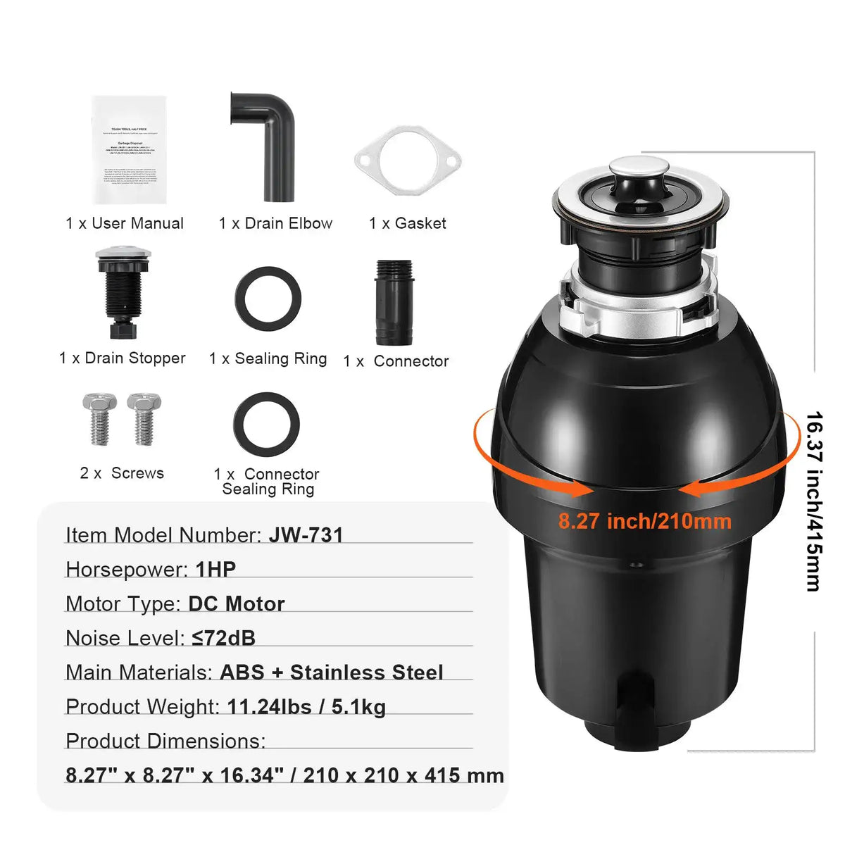 SucceBuy Garbage Disposal Continuous Feed Food Waste Disposer EZ — product view 8