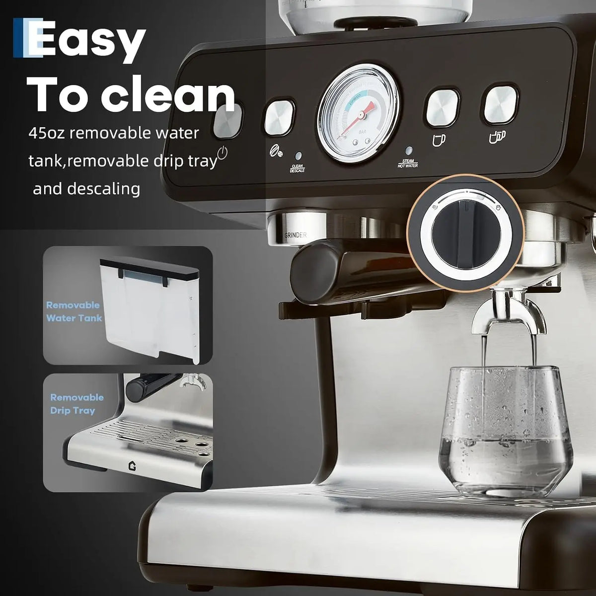 Tacleekii Stainless Steel Espresso Machine with Grinder — product view 4