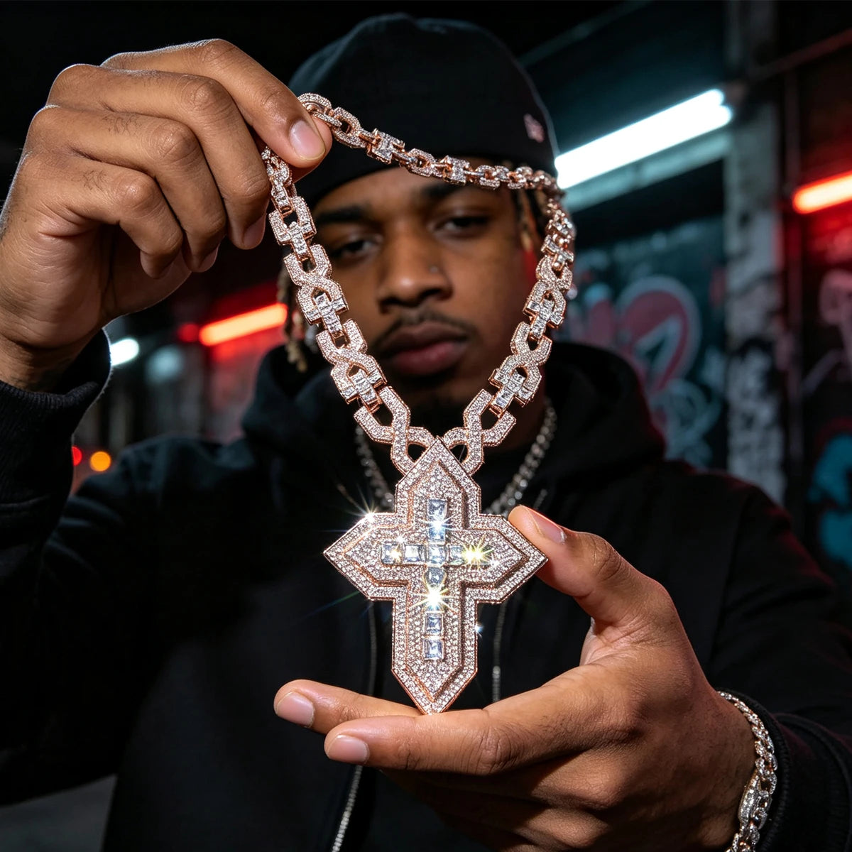 Iced Out Layered Cross Pendant